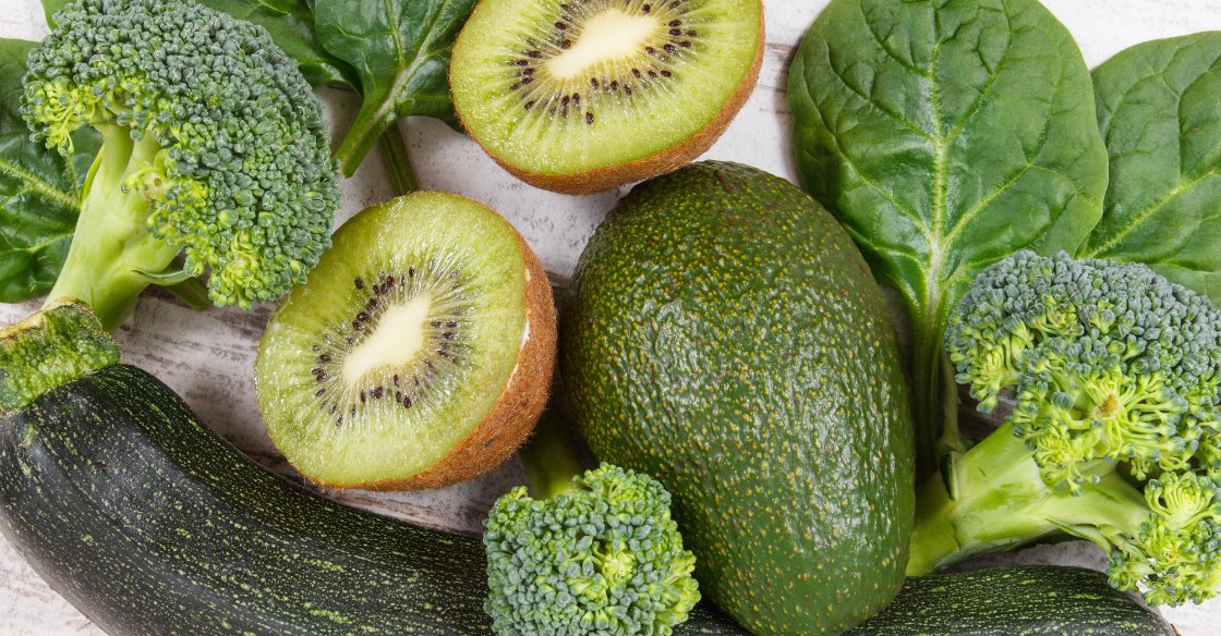 Kiwi, spinach, zucchini, broccoli, and avocado. All sources of potassium and fiber.